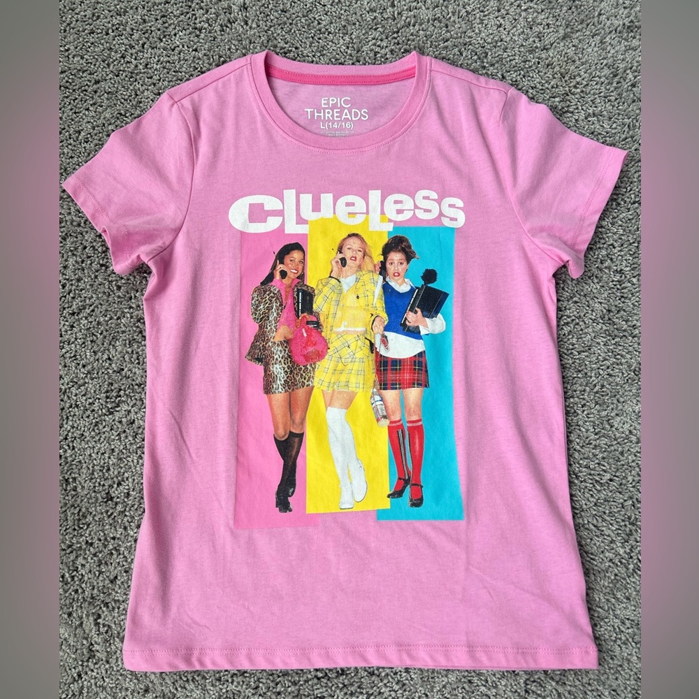 Girls Epic Threads Pink "Clueless" Graphic Tee with Multicolor Print